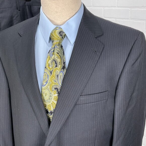 Jos A Bank Suit Men 43L 34Wx30L Black White Gordon Signature Gold Wool Classic - Picture 2 of 16